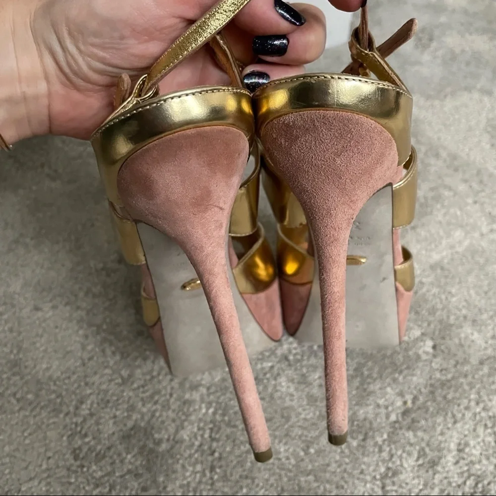 Sergio Rossi Gold Metallic Strappy Color Block Platform Sandals EUC Size 38.5